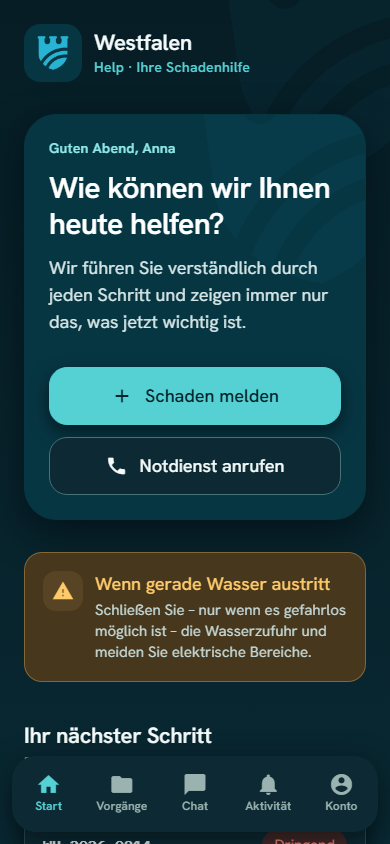 Dunkle Statusübersicht der App