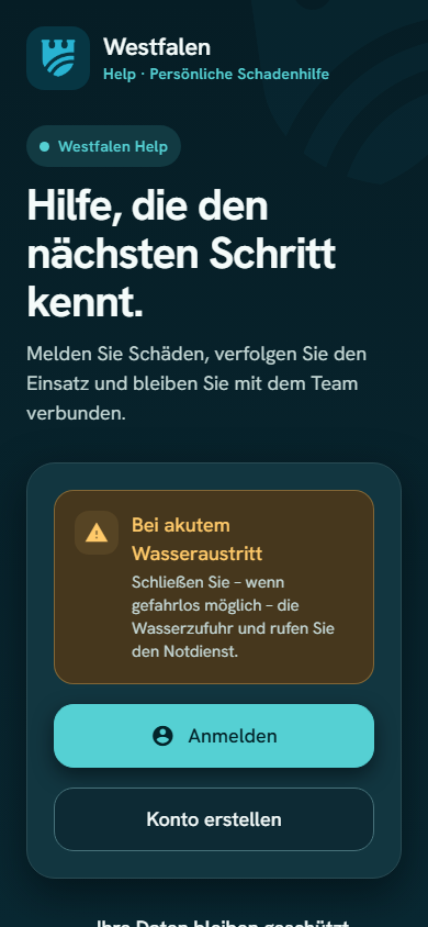 Willkommensansicht der Westfalen Help App
